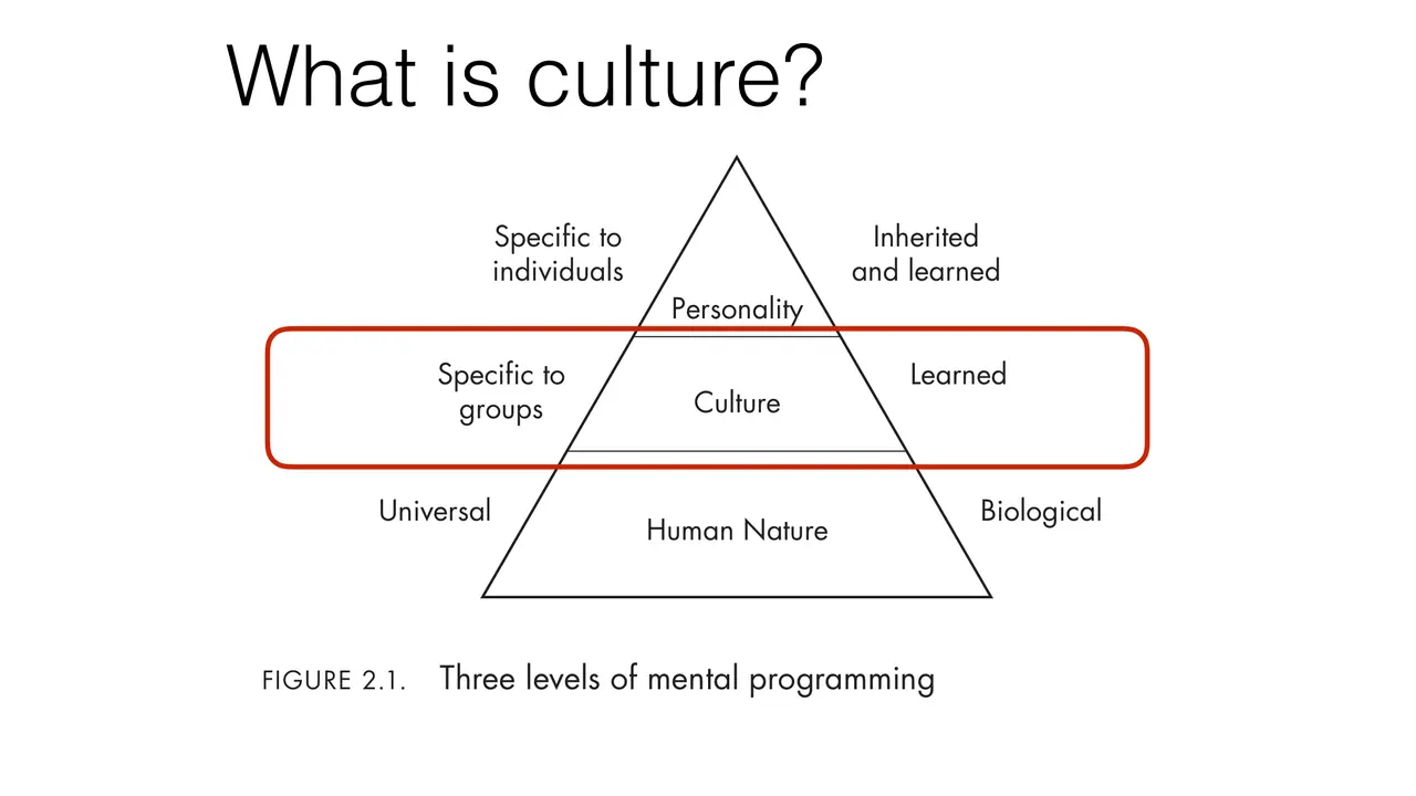 Hofstede's three levels of mental programming: human nature, culture, personality